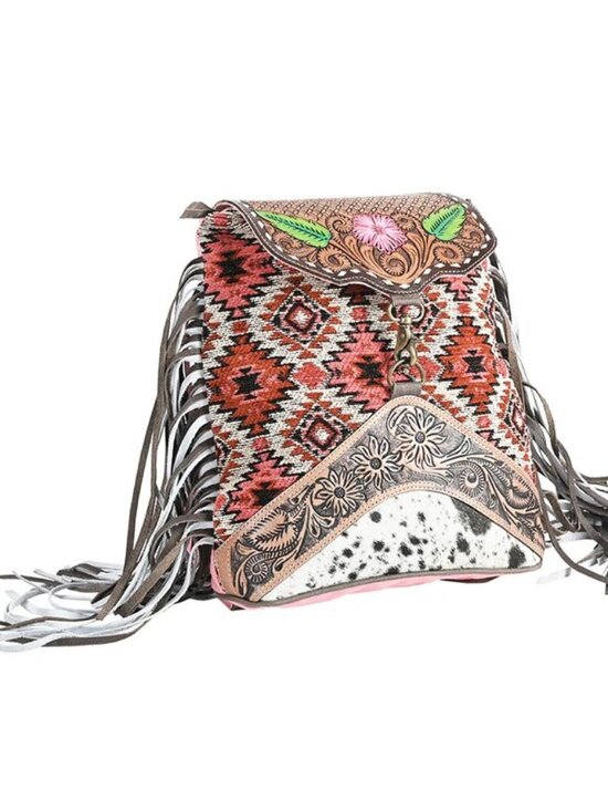 Boho Fringe Upcycled tooled backpack main image 4
